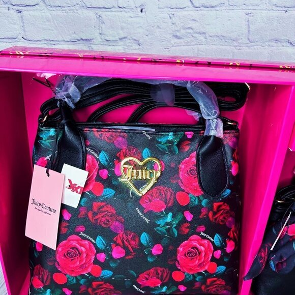 NWT JUICY COUTURE MATCHING ROSE HANDBAG SET MOM & HER MINI PURSES BOX SET - Picture 2 of 6